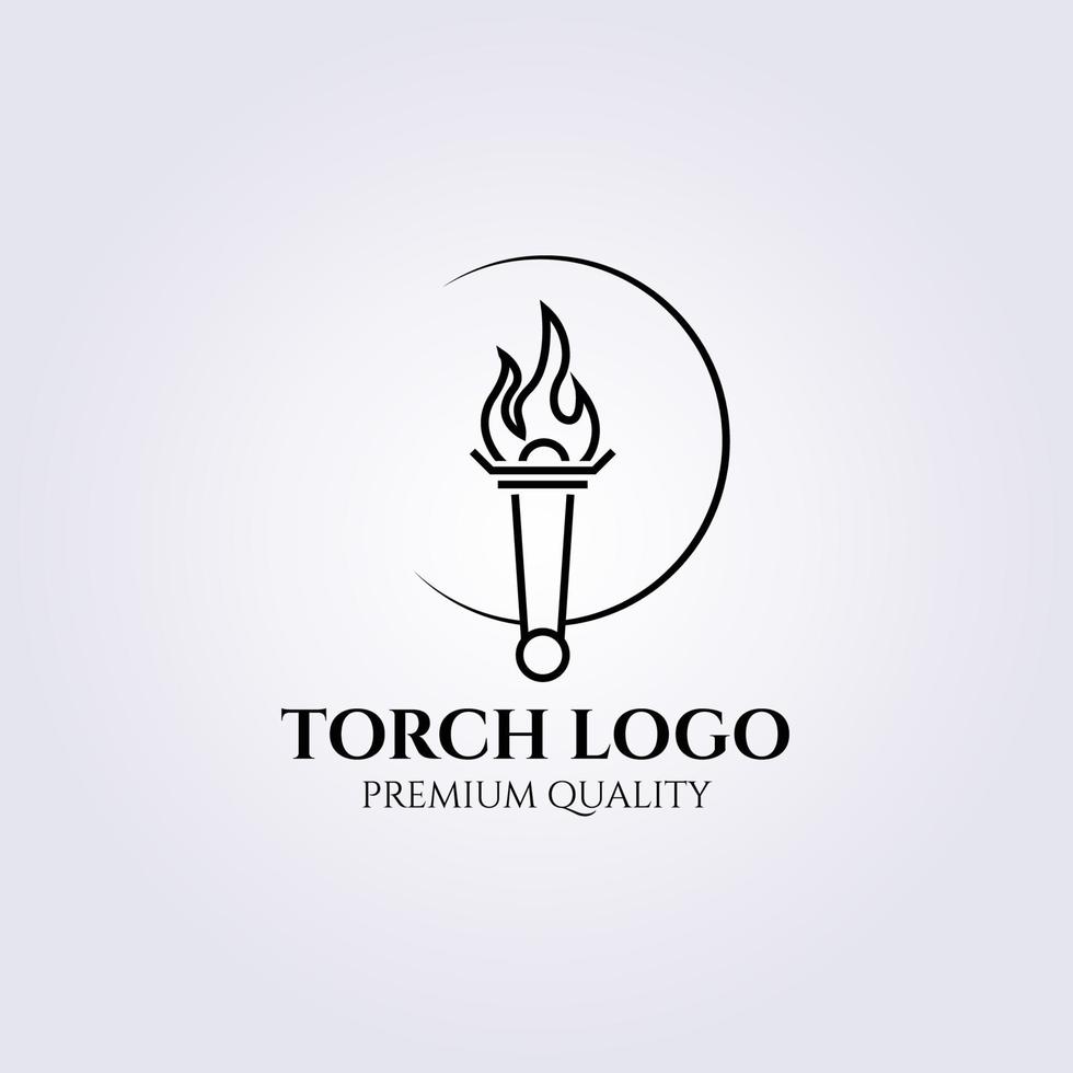 diseño de ilustración de vector de logotipo de antorcha de fuego, emblema de círculo minimalista de logotipo de arte de línea