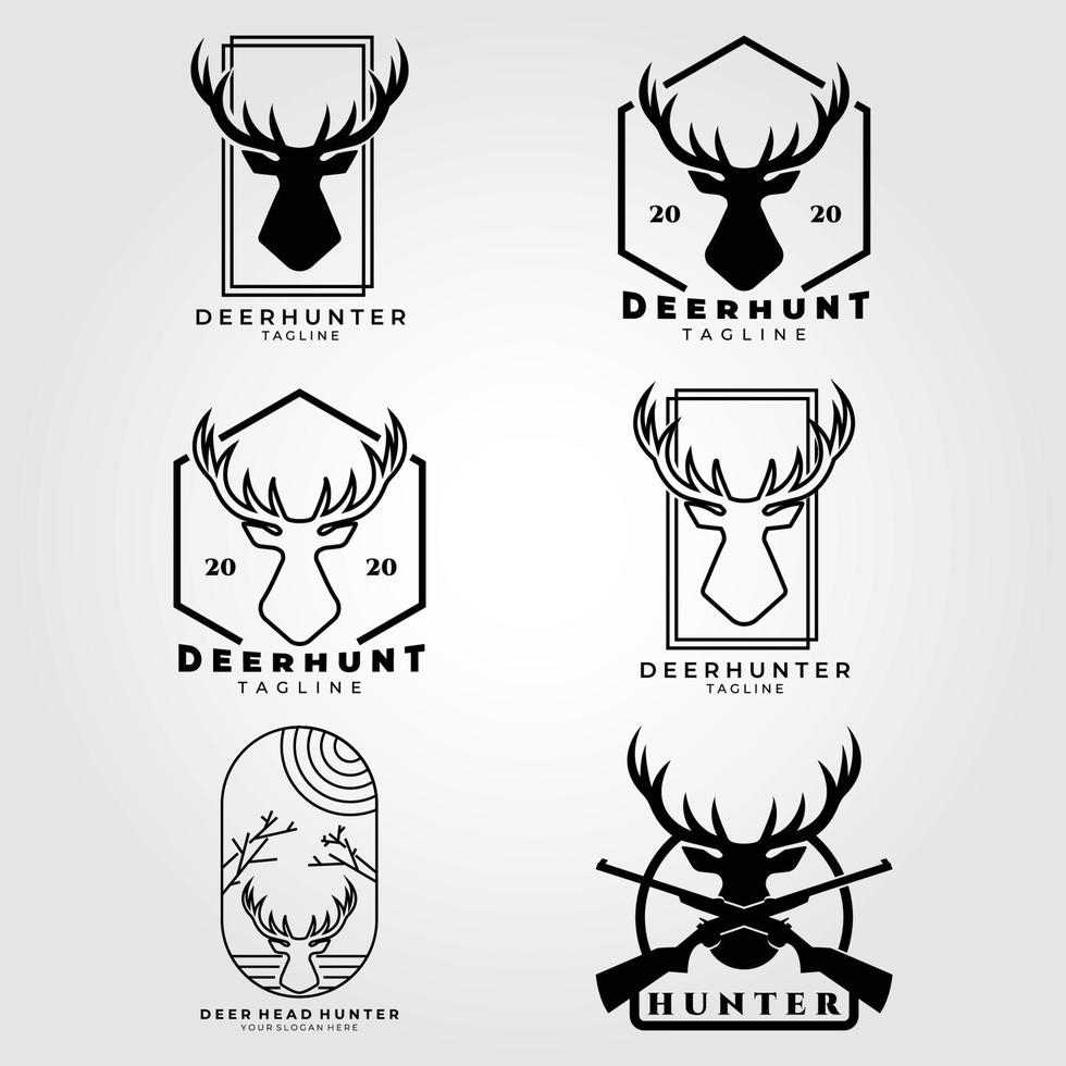 conjunto de colección de logotipos de ciervos, diseño de ilustraciones vectoriales de caza de ciervos vector