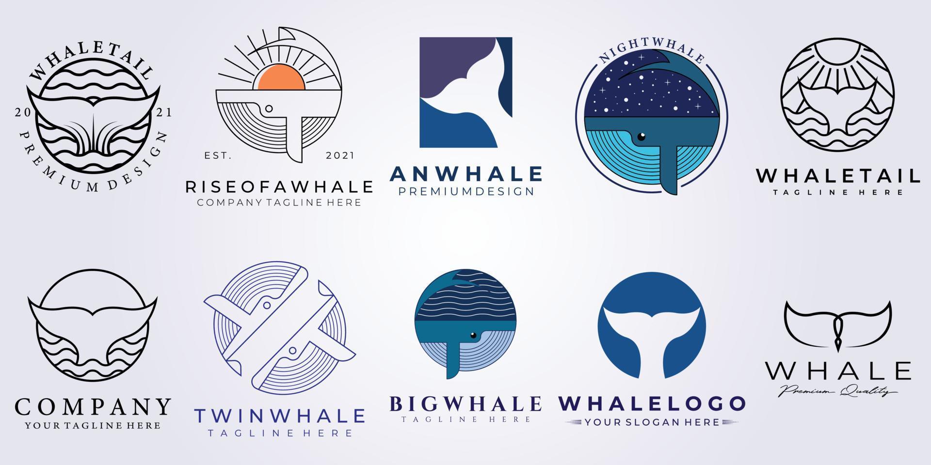 bundle whale tail set logo vector illustration design
