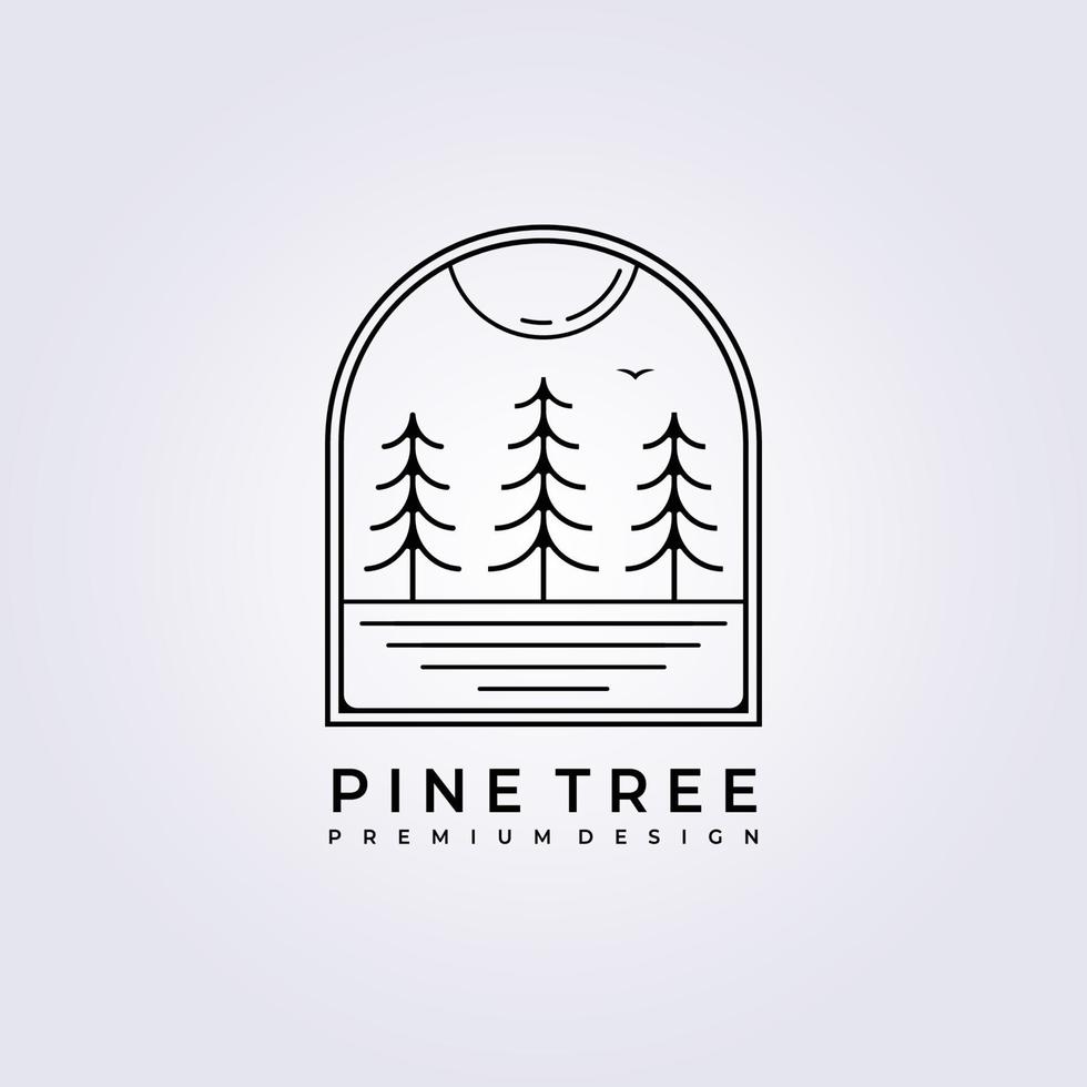 sunset forest pine tree logo vector illustration design line art simple badge landscape lake forest