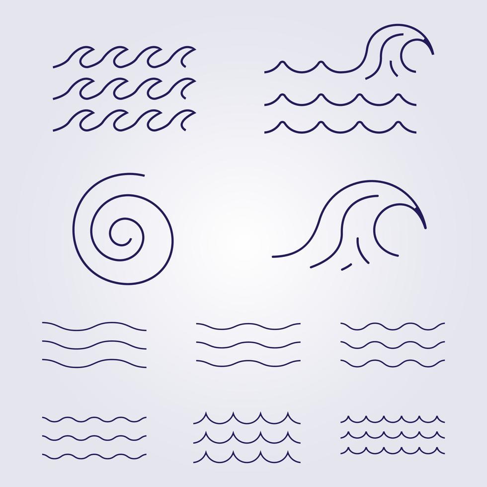 varios flujos de agua de olas marinas u oceánicas de la ilustración vectorial del logotipo del lago y el río, diseño de paquete de colección de conjuntos de paquetes vector