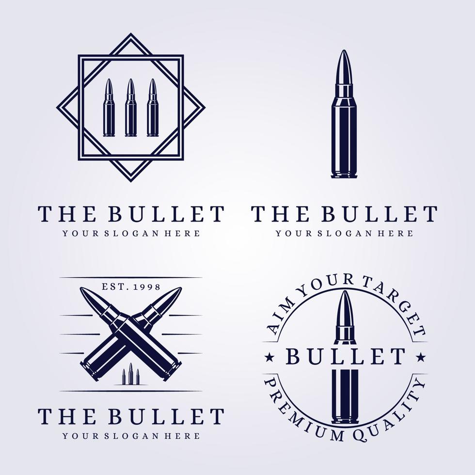 conjunto y paquete de logotipo de símbolo de icono de bala, diseño de ilustración de vector de insignia de círculo de icono de marca de bala aislado