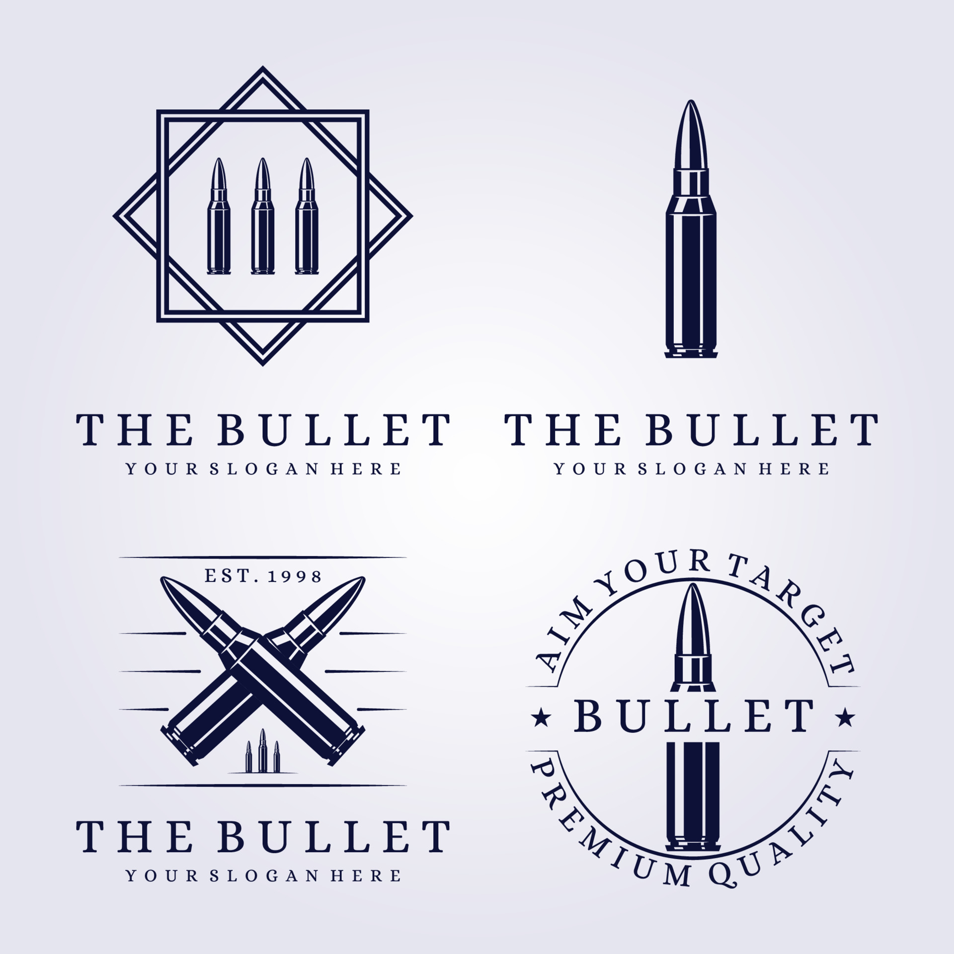 set and bundle of bullet icon symbol logo, isolated bullet brand icon