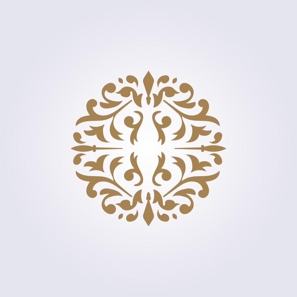 patrón de flor de oro abstracto, elemento círculo insignia emblema ilustración vector símbolo ornamento diseño
