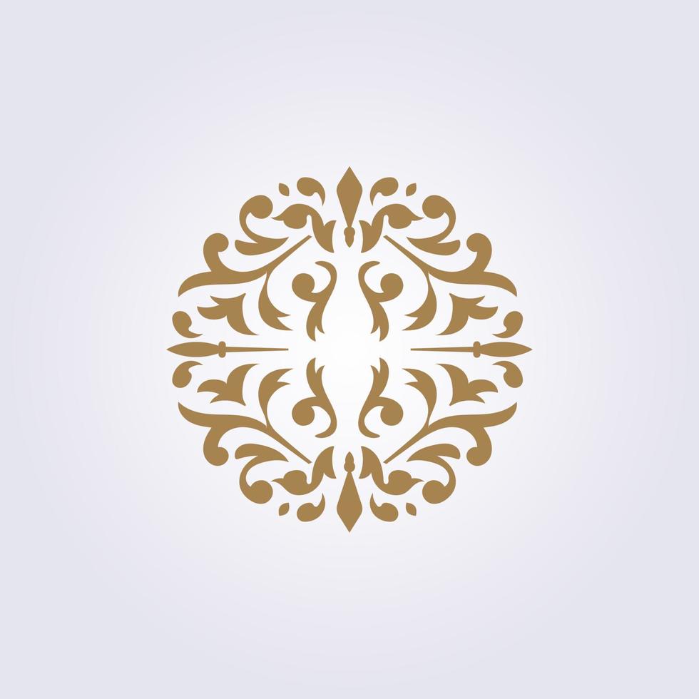 abstract gold flower pattern, element circle badge emblem illustration vector symbol ornament design