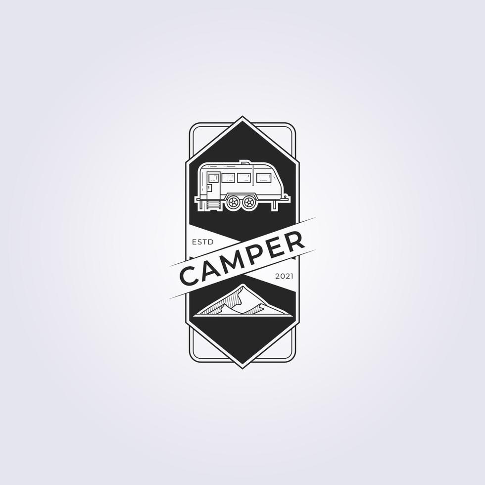 overland camper al aire libre montaña logo vector ilustración diseño abstracto vintage retro