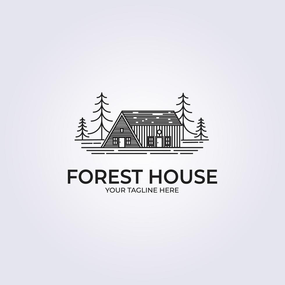 Forest cabin line art logo vector illustration design, minimalist house logo design