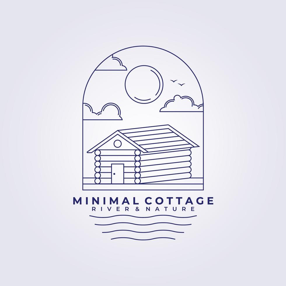 lake river cottage cabin logo line art vector illustration design outdoor adventure