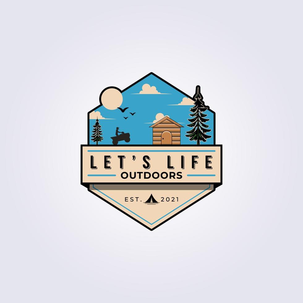 outdoor atv adventure rent house logo vector illustration design all terrain vehicle badge emblem print template poster
