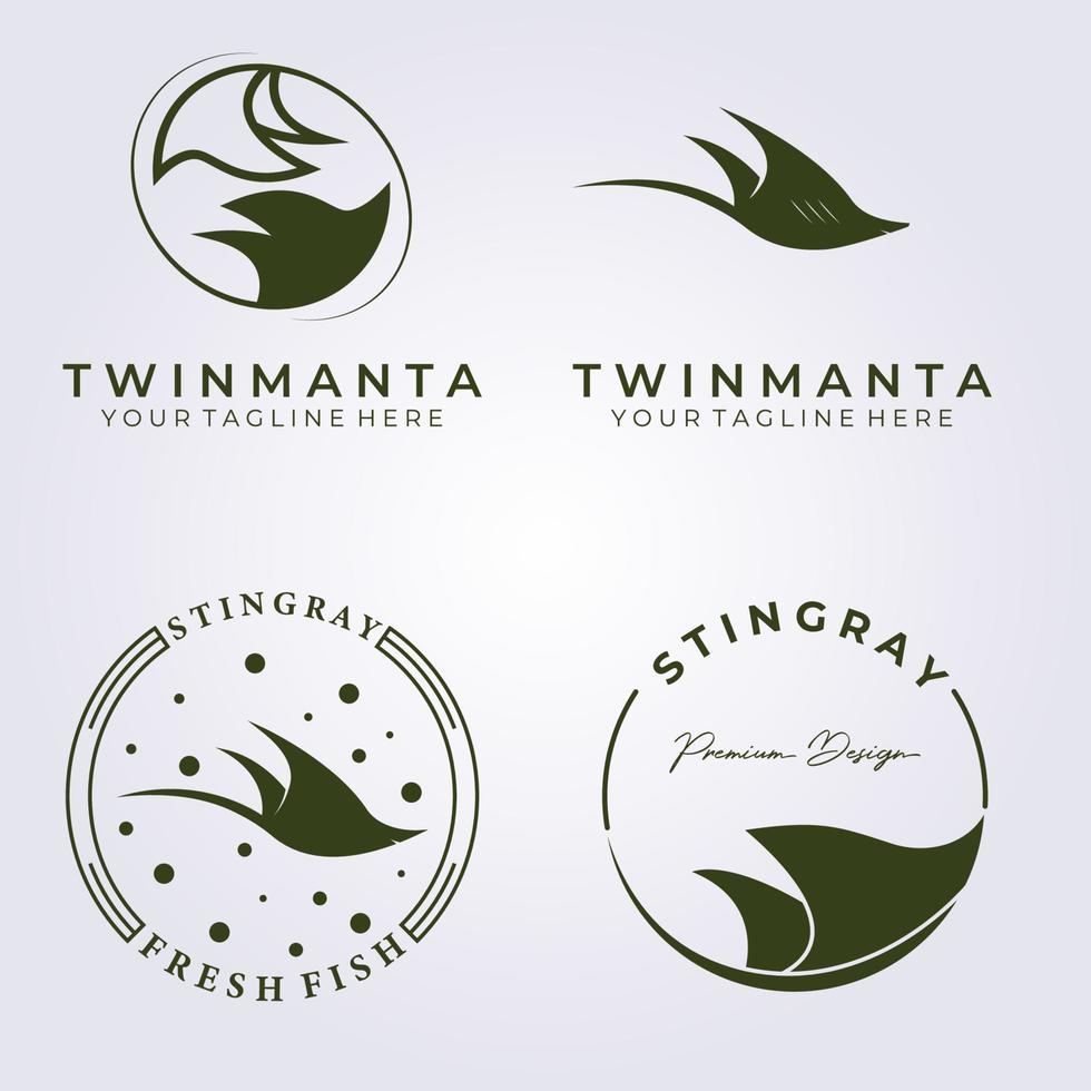 conjunto y paquete de animales marinos, gráfico de diseño de ilustración de vector de logotipo de raya, logotipo de animal vintage