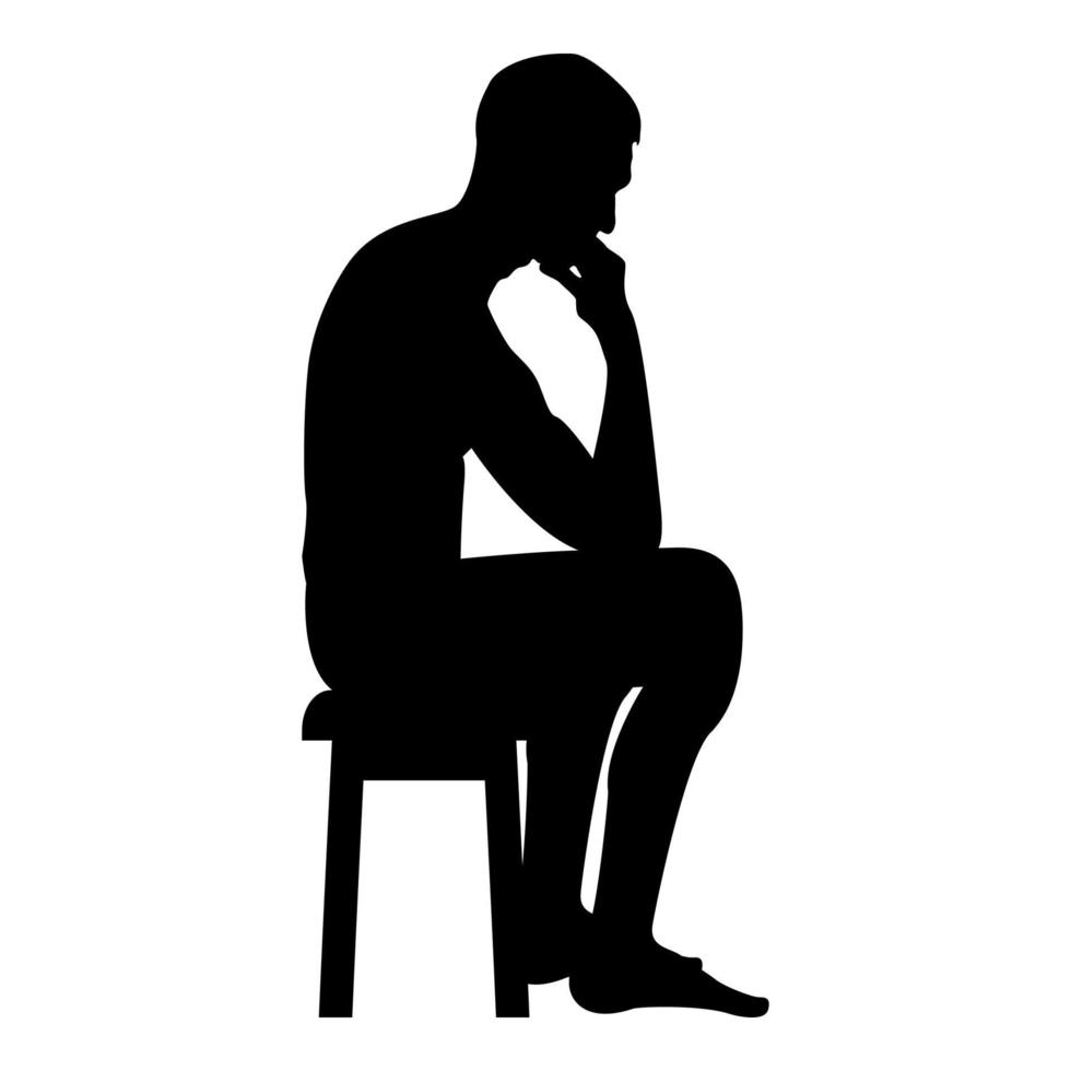 Thinking man sitting on a stool silhouette icon vector