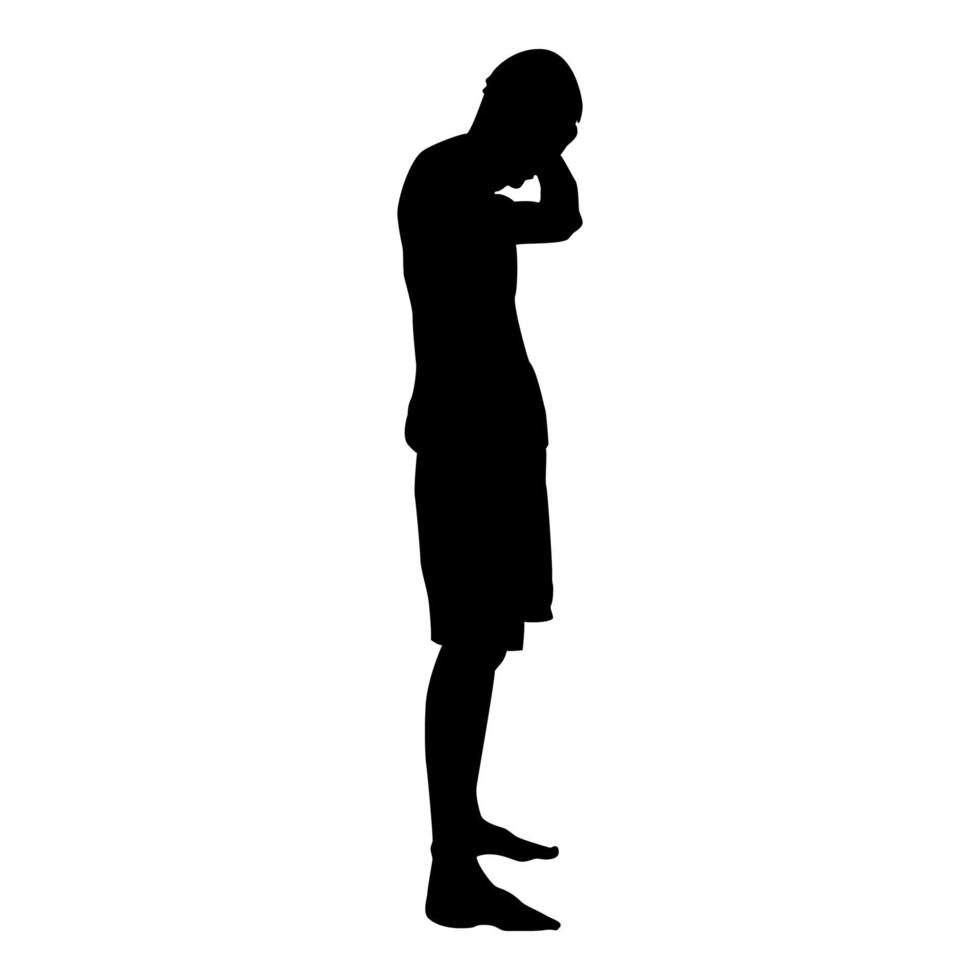 Man covering his ears silhouette side view vector