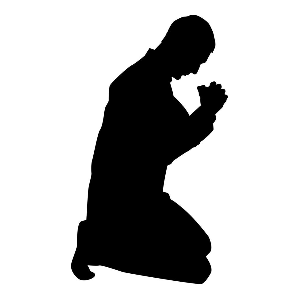 Man pray on his knees silhouette icon black color vector