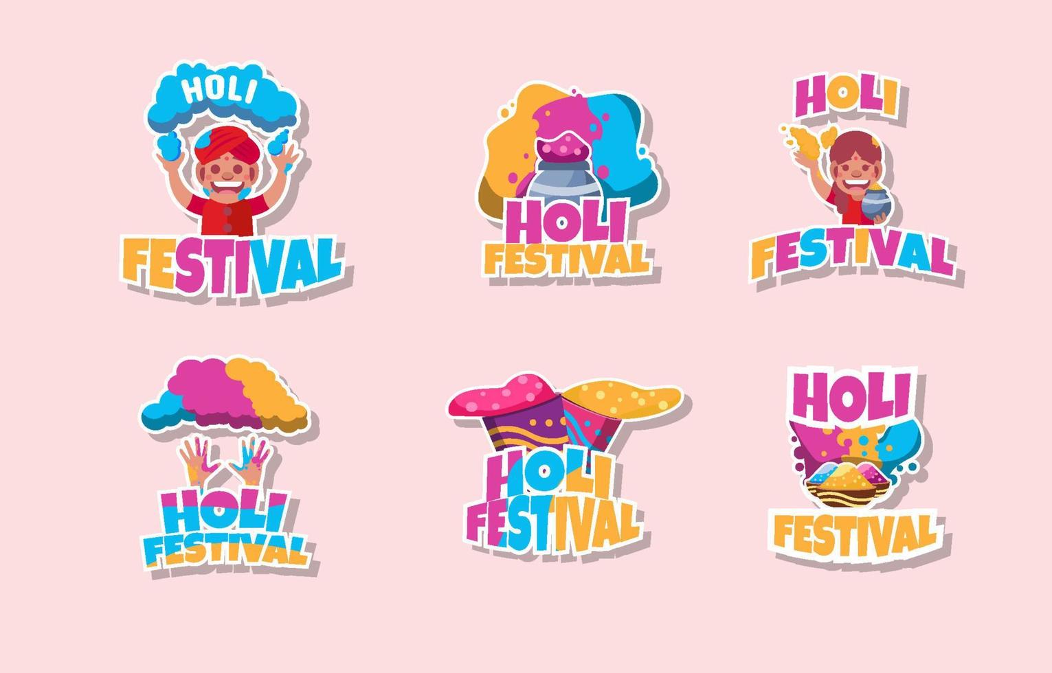 conjunto de pegatinas de festival feliz holi vector