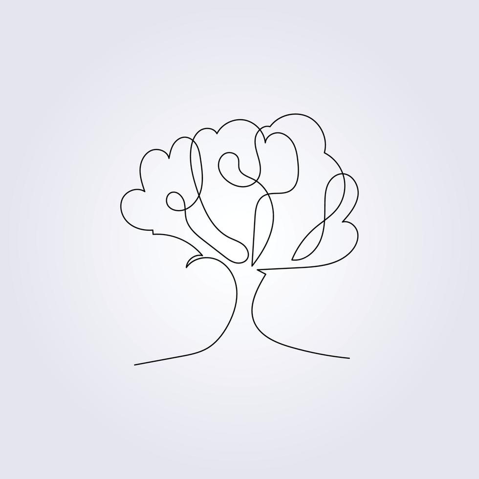 Dibujo simple línea continua vector árbol roble ilustración vectorial, diseño, símbolo, plantilla, fondo, logotipo, etiqueta