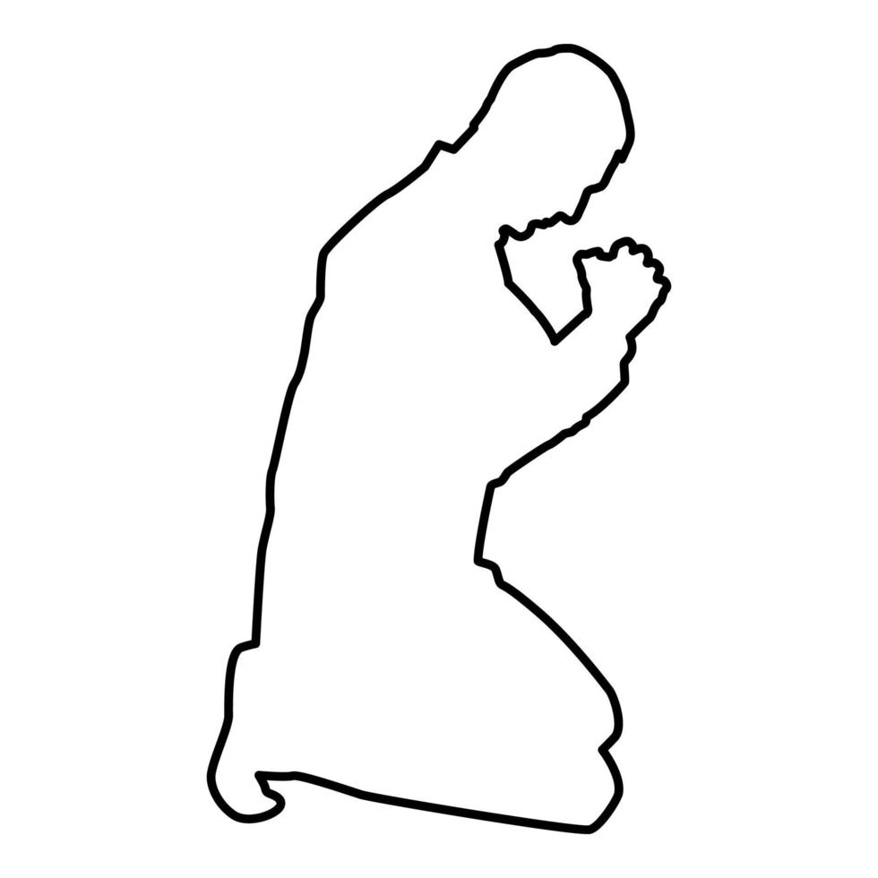 Man pray on his knees silhouette icon black color vector