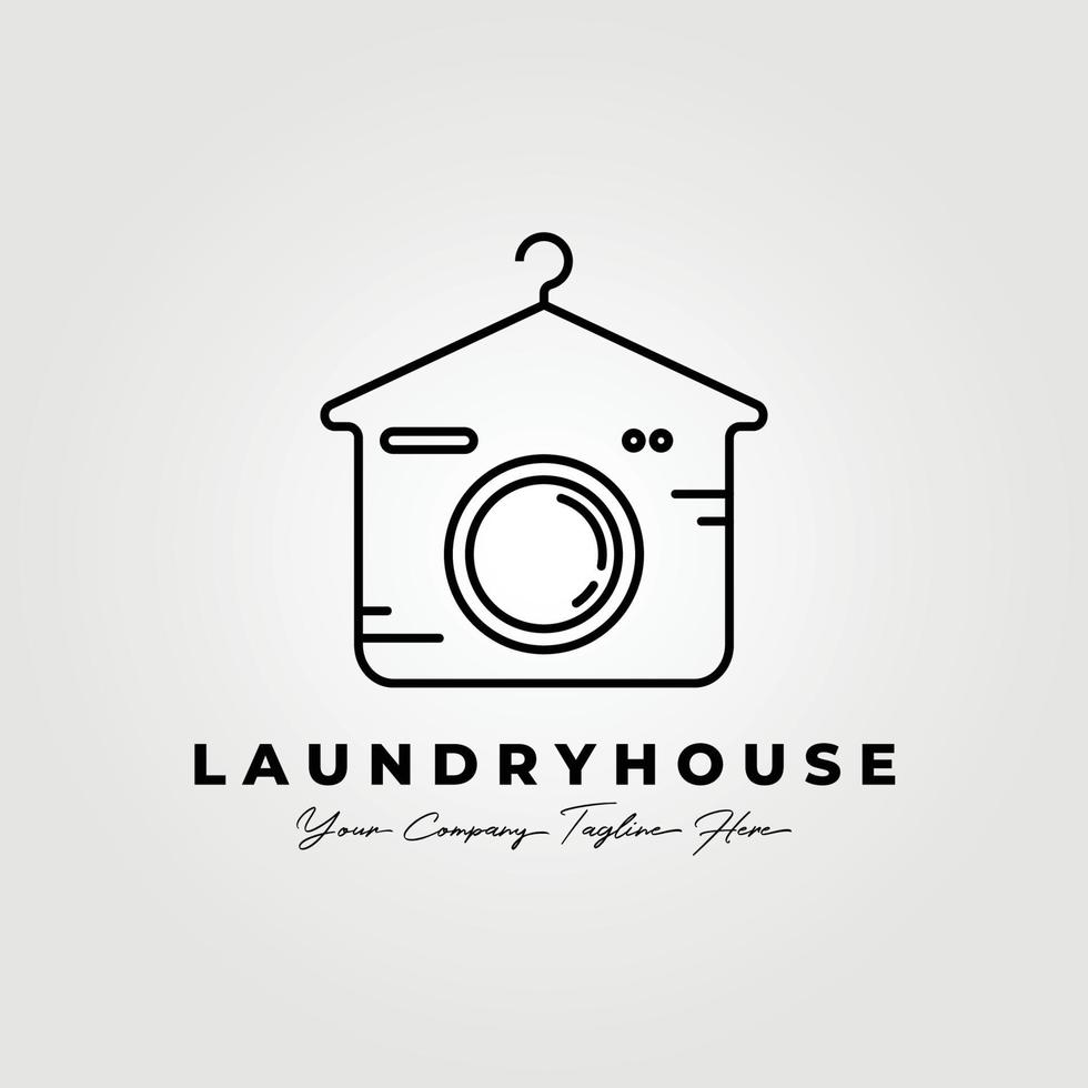 Laundry house line art logo vector illustration design graphic