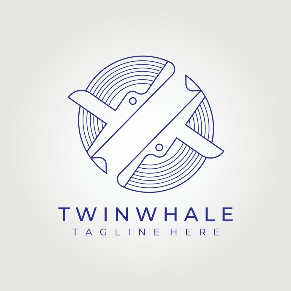 line art twin whale logo vector illustration design graphic