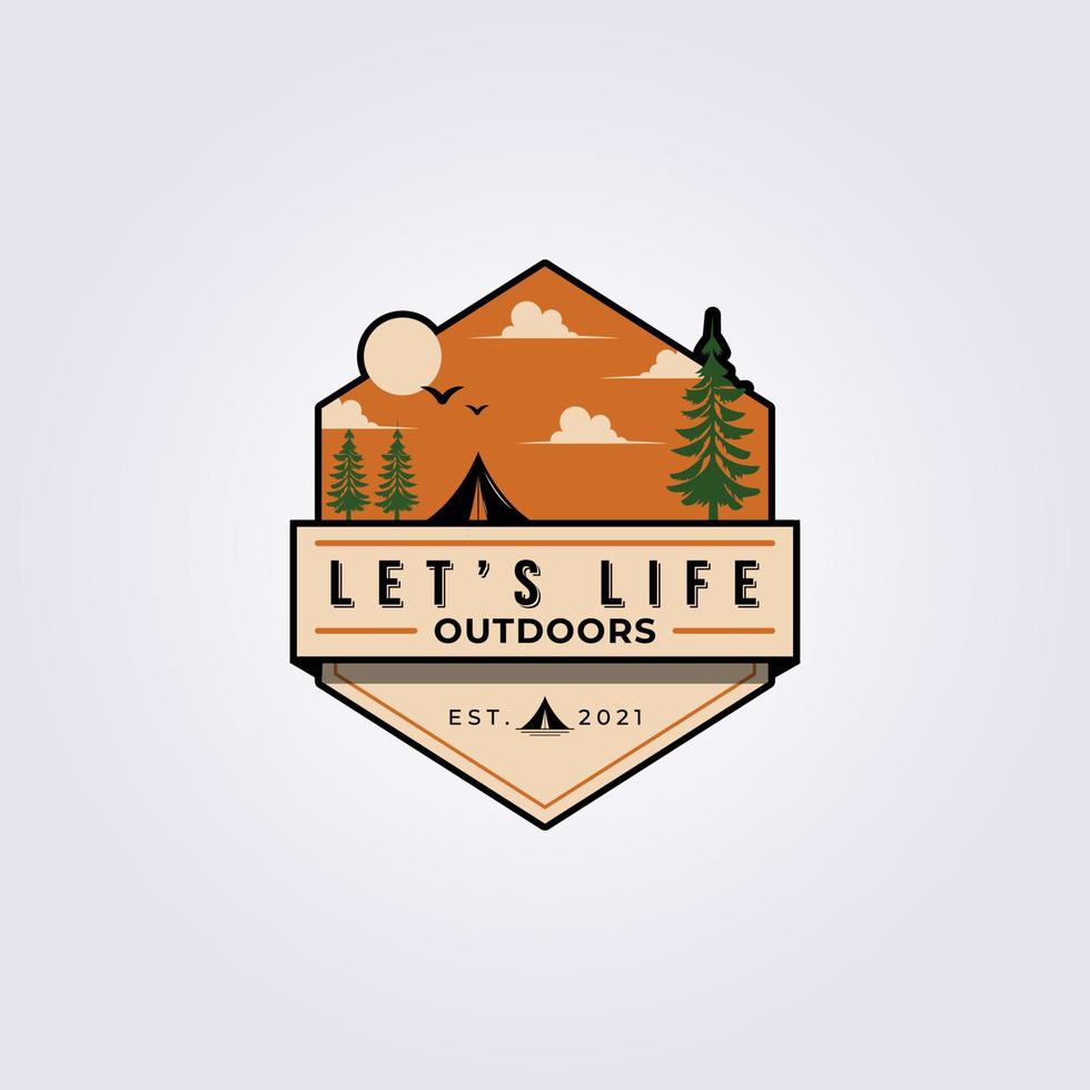 outdoor camp adventure night tent logo vector illustration design icon symbol print template sticker badge emblem