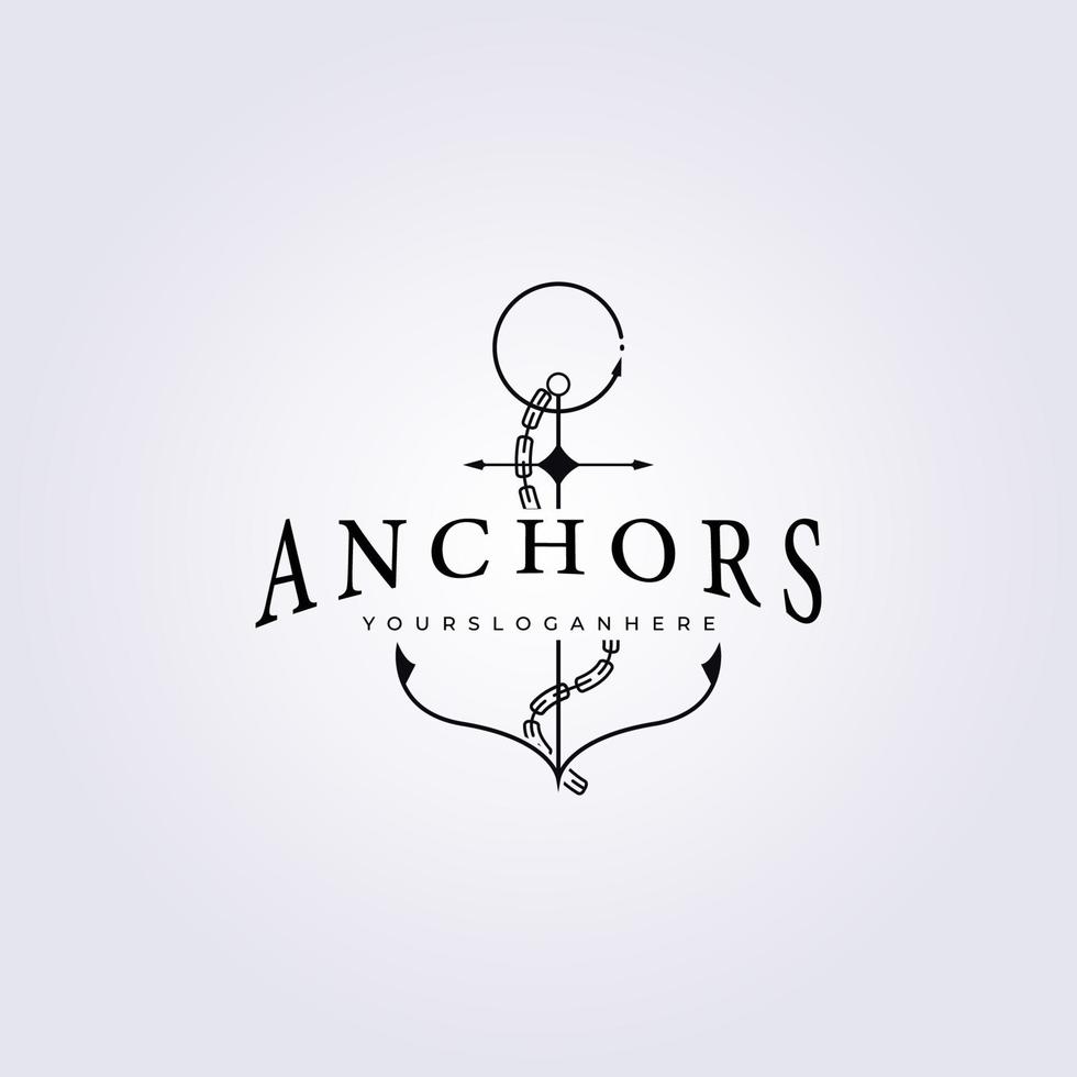simple line art anchor with chain or rope logo modern luxury vector illustration design