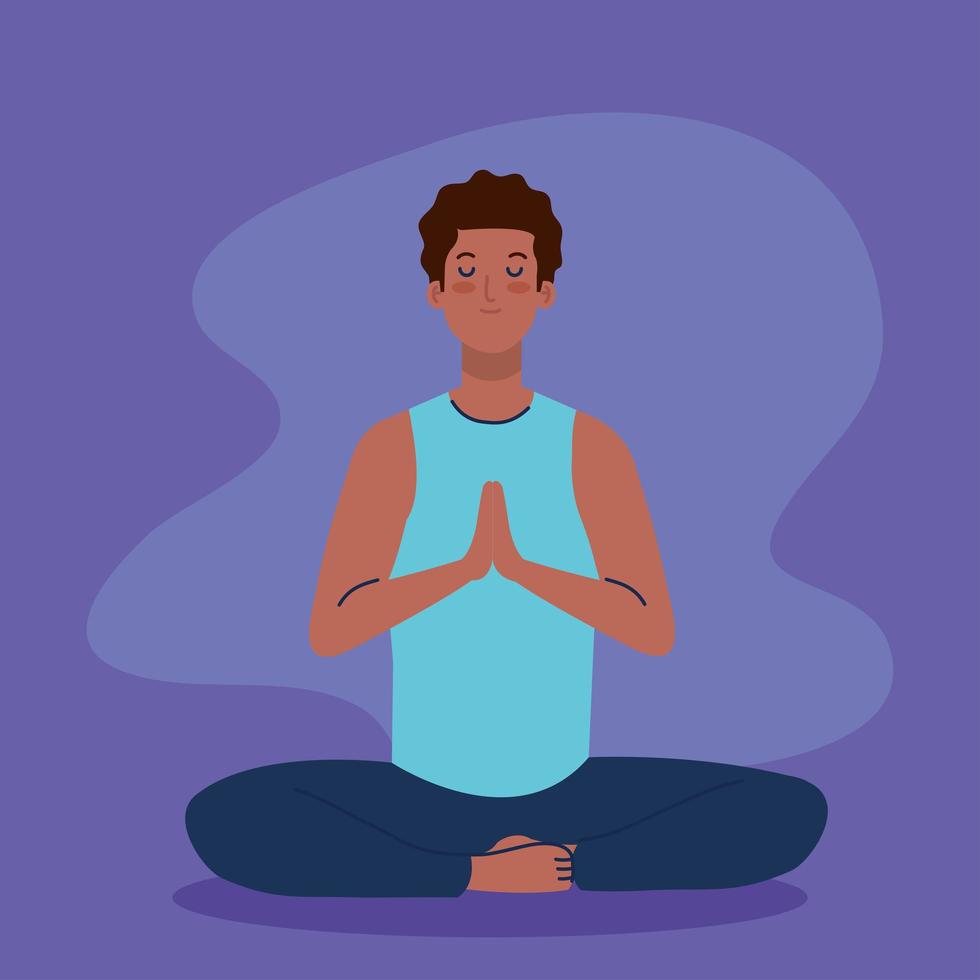 man afro meditating, concept for yoga, meditation, relax, healthy lifestyle vector