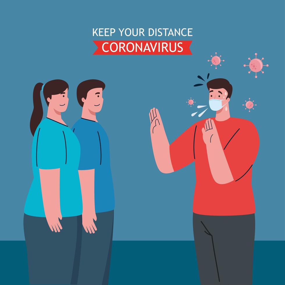 distanciamiento social, mantener la distancia en la sociedad pública para proteger a las personas de covid 19, personas que usan máscara médica contra el coronavirus vector