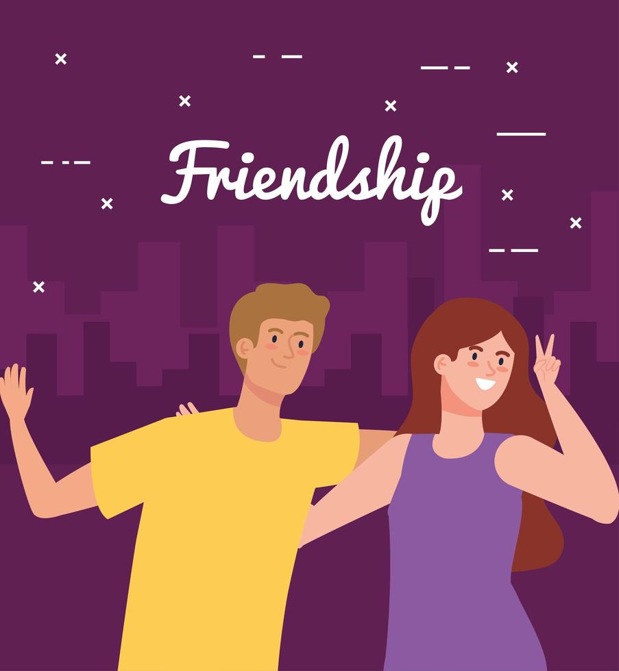 happy characters, young woman with man, friendship excitement, cheerful laughing from happiness vector