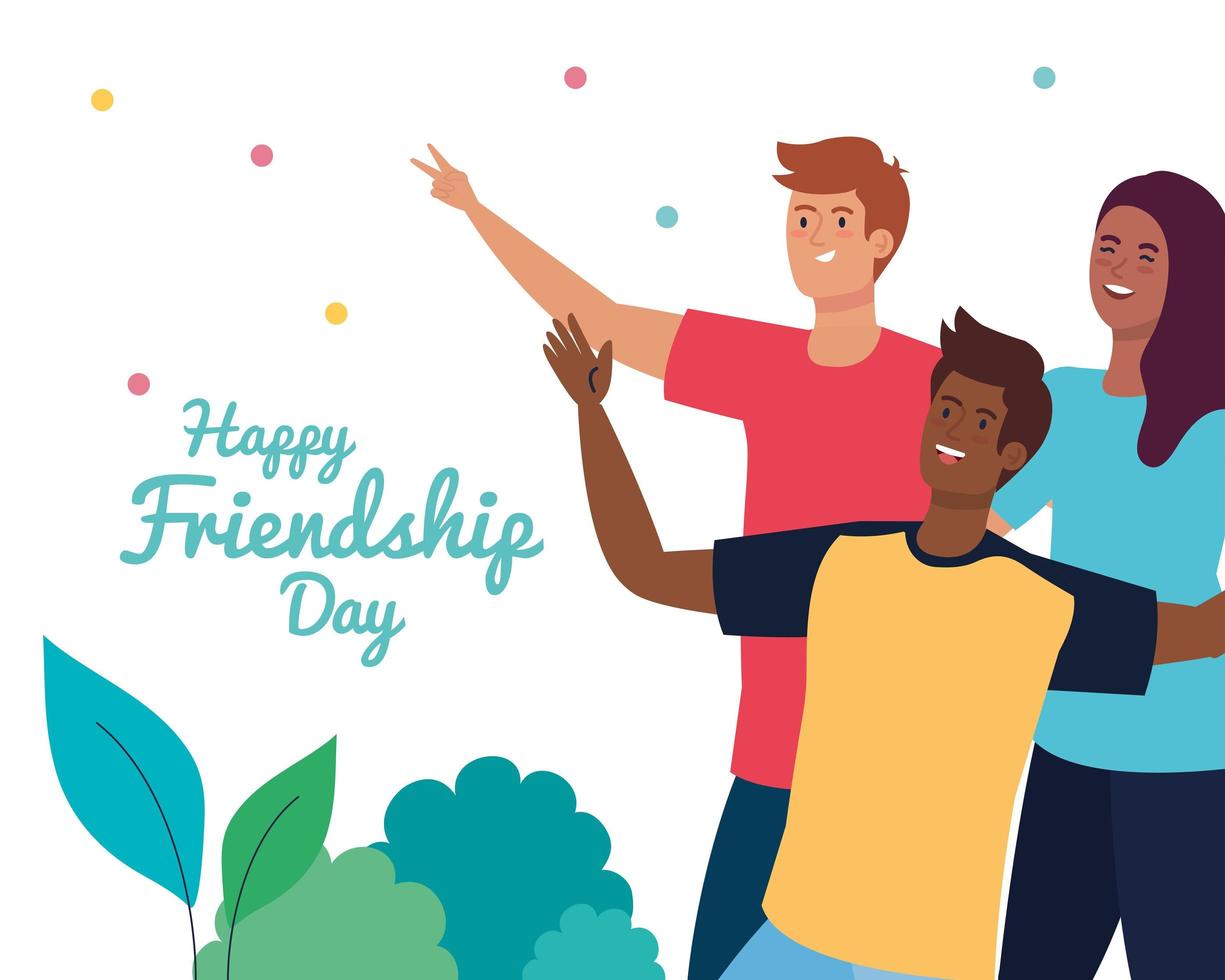 happy friendship day, young men with woman , friendship excitement, cheerful laughing from happiness vector
