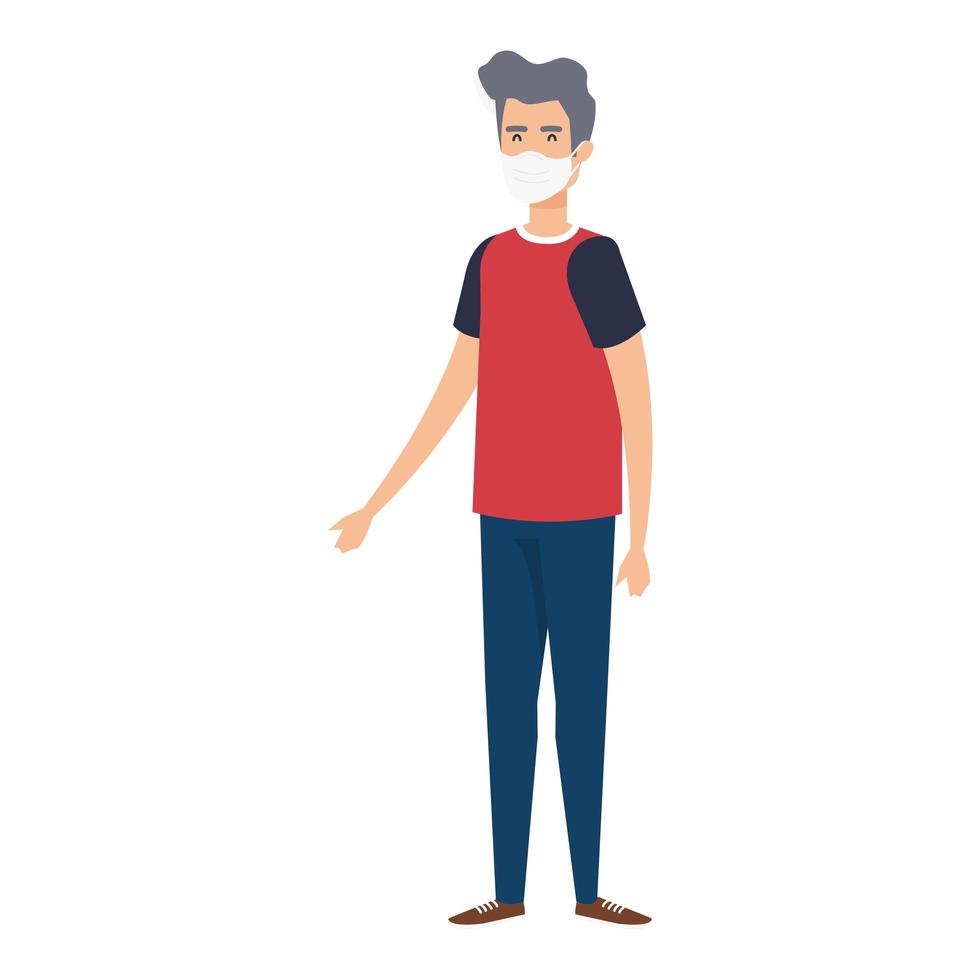 young man using face mask isolated icon vector