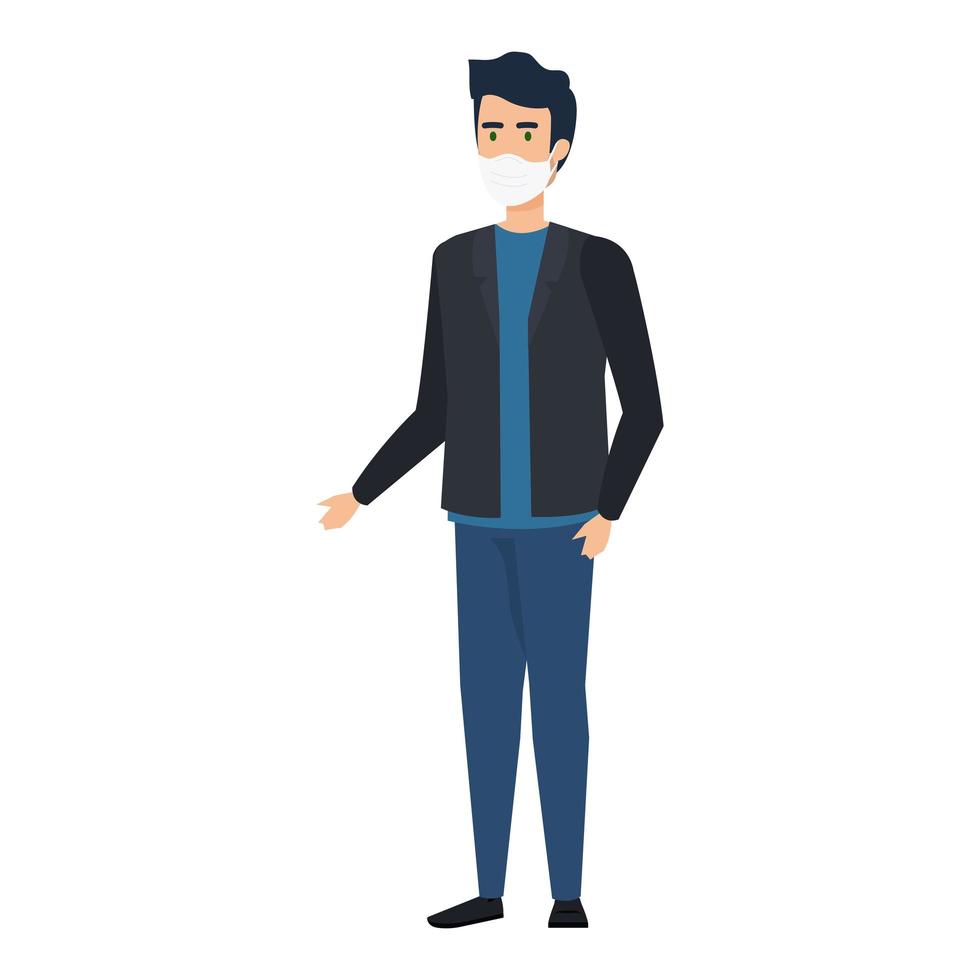 Hombre joven con máscara facial icono aislado vector