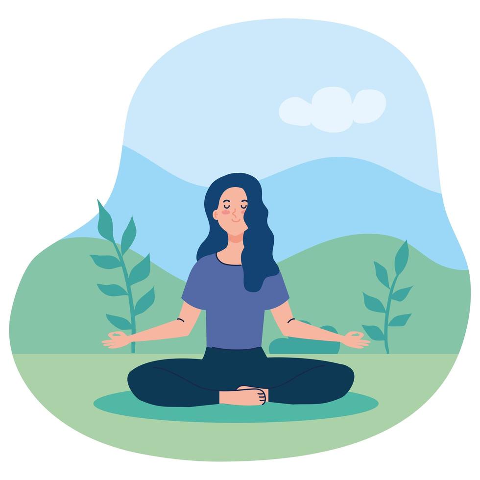 mujer meditando, concepto de yoga, meditación, relajación, estilo de vida saludable en el paisaje vector