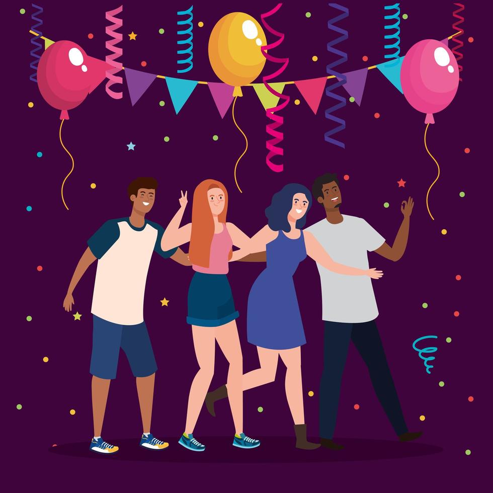 happy characters, young people, friendship excitement, cheerful laughing from happiness in party celebration vector