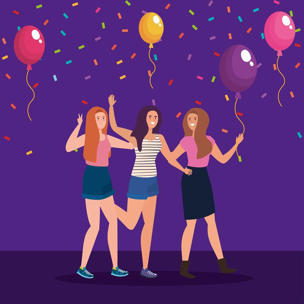 happy characters, young women group, friendship excitement, cheerful laughing from happiness in party celebration vector