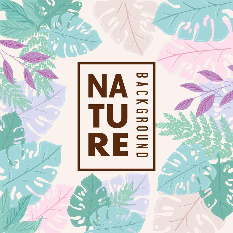 nature background, branches with tropical nature leaves of pastel color vector