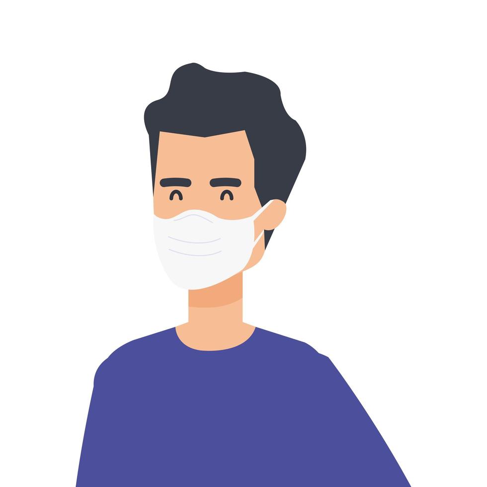 Hombre joven con máscara facial icono aislado vector