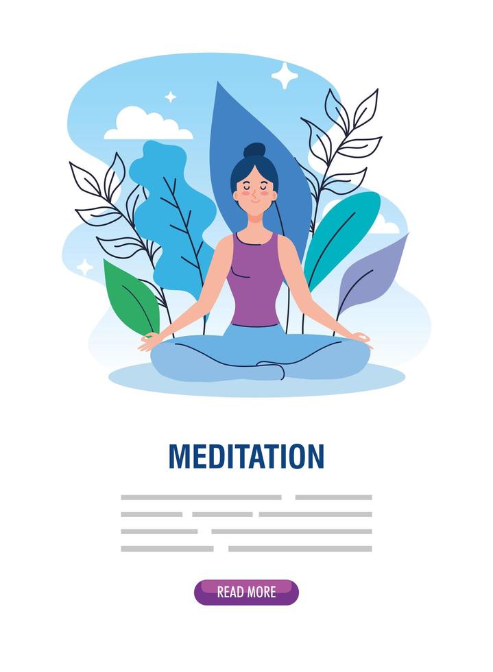 banner of woman meditating, concept for yoga, meditation, relax, healthy lifestyle in landscape vector