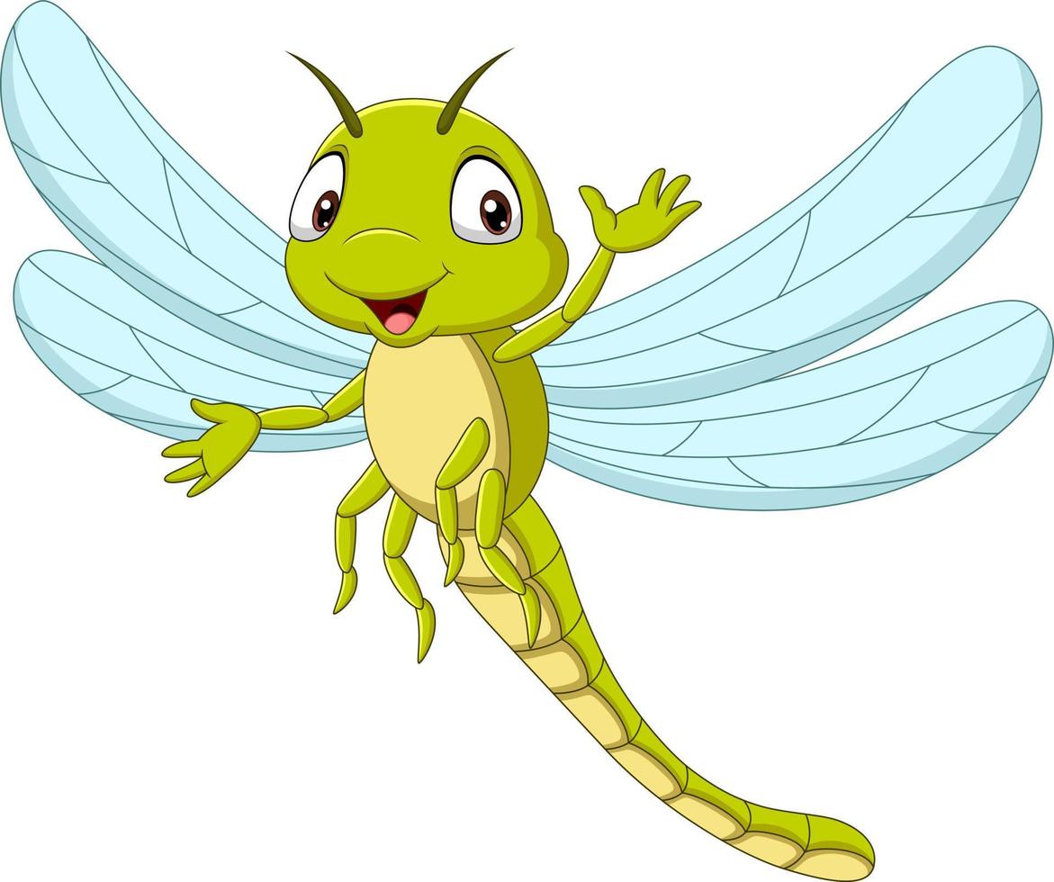 Cartoon funny dragonfly waving hand vector