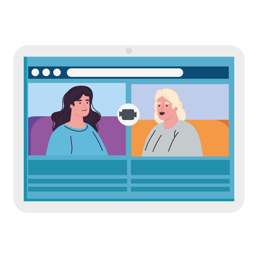 las mujeres hablan entre sí en la pantalla del dispositivo de tableta, videollamada de conferencia vector