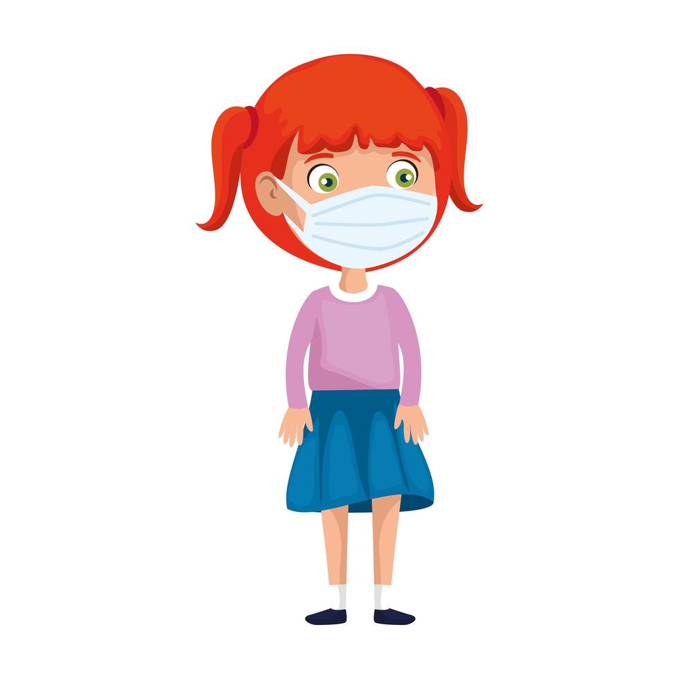cute girl student using face mask isolated icon vector