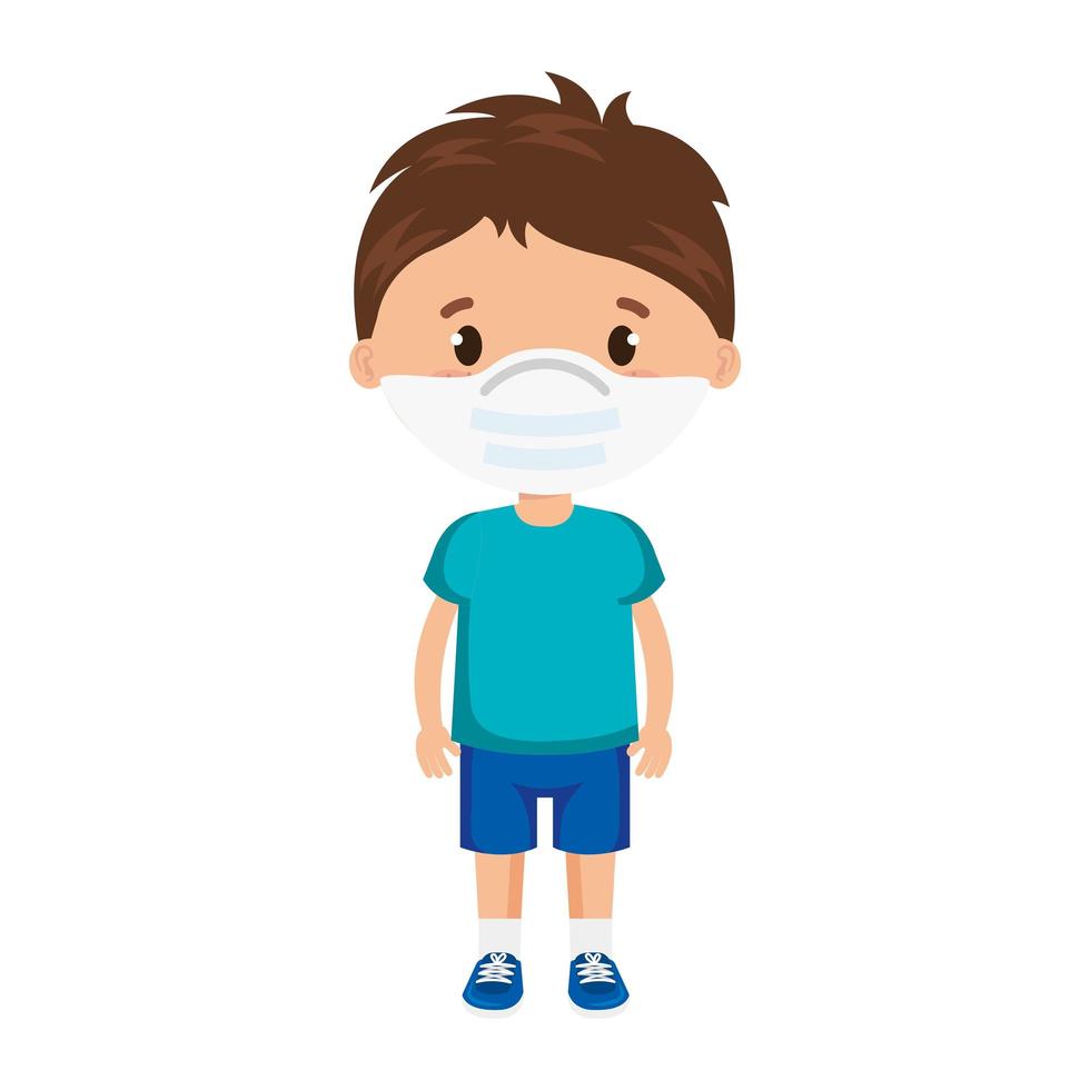 cute boy using face mask isolated icon vector