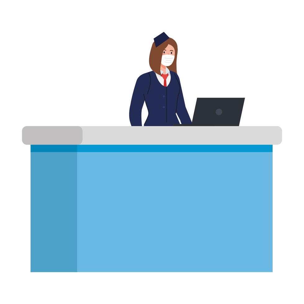 Stewardess with medical mask on reception vector design