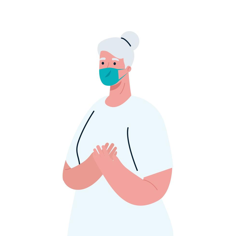 Old woman avatar with medical mask vector design