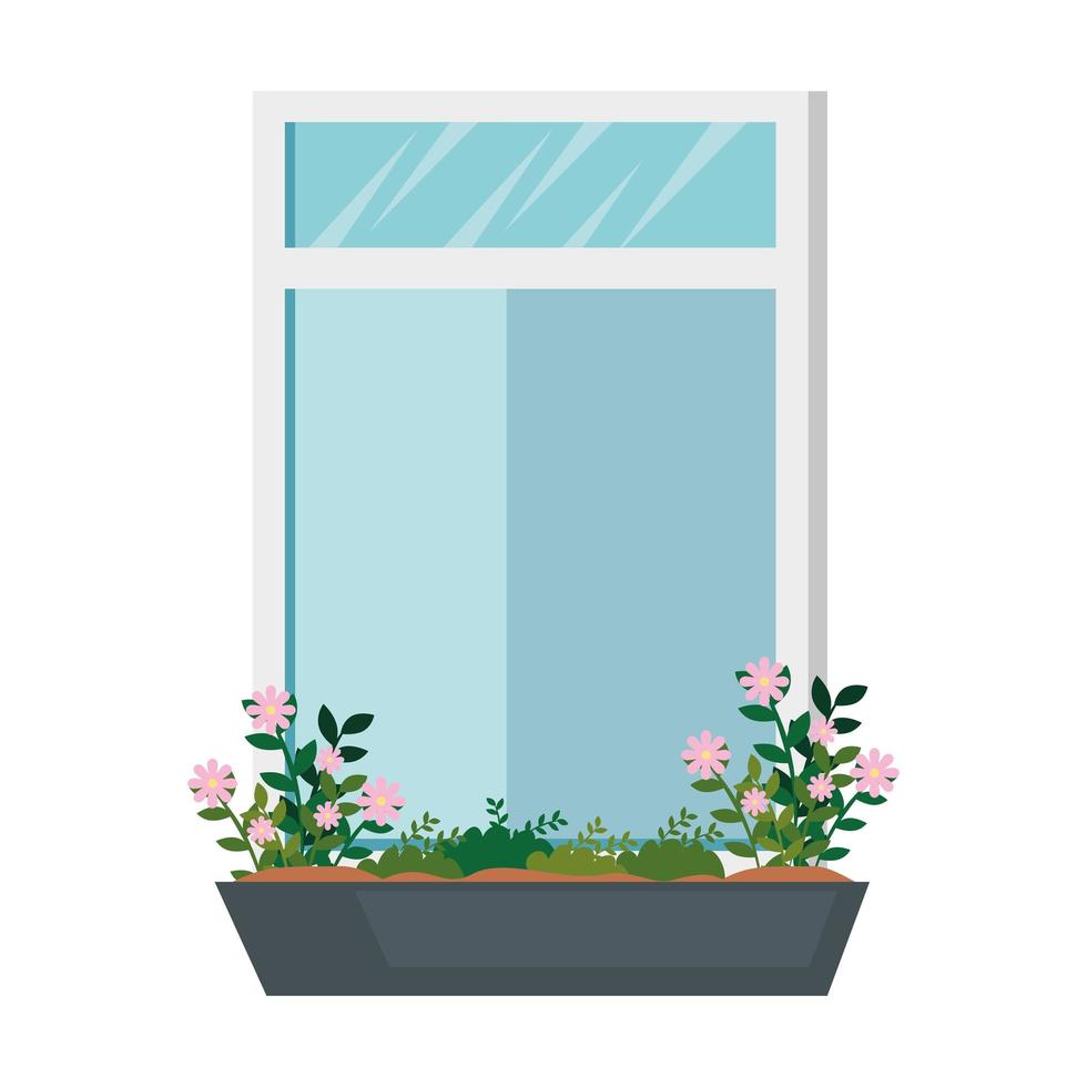 ventana para interior y exterior, con decoración natural de plantas de maceta, icono aislado vector