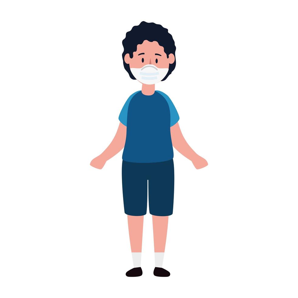 boy using face mask isolated icon vector