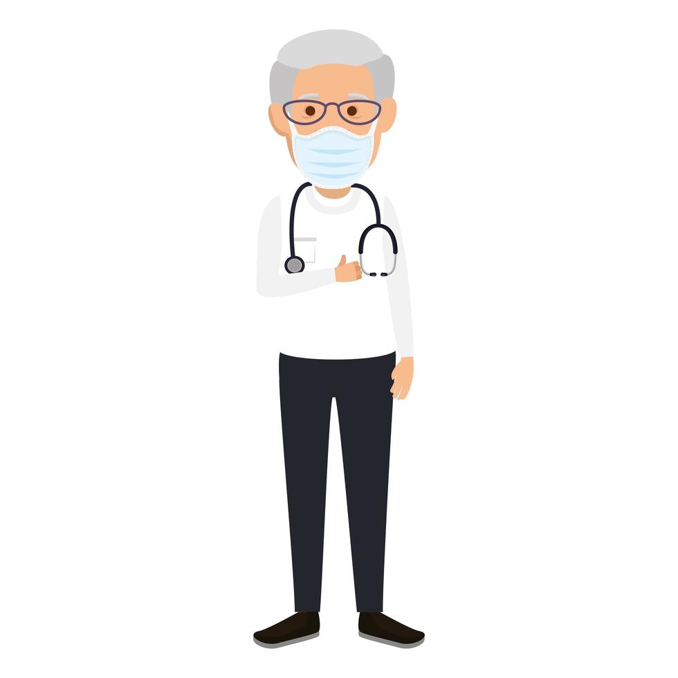 old doctor male using face mask with stethoscope vector