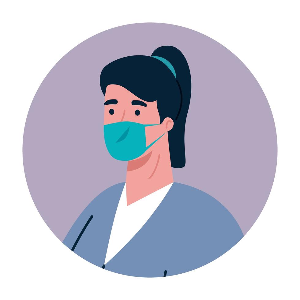 Woman avatar with medical mask vector design