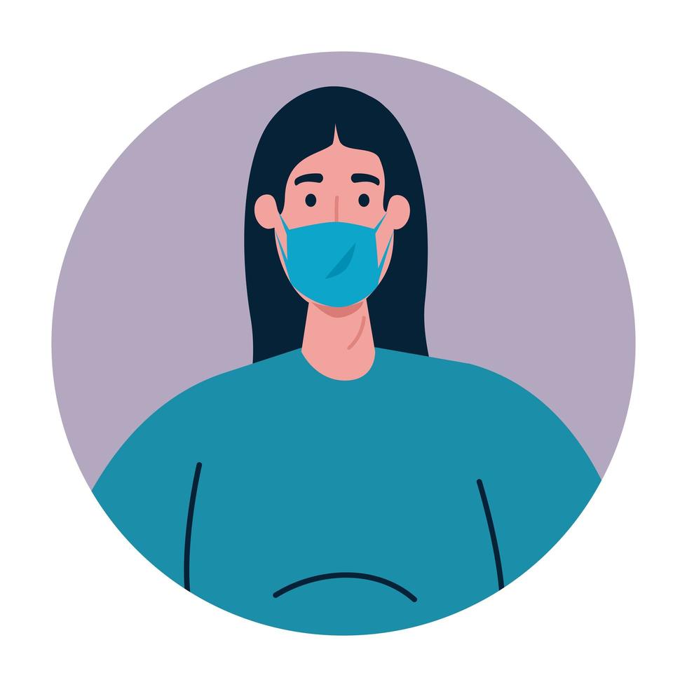 Woman avatar with medical mask vector design