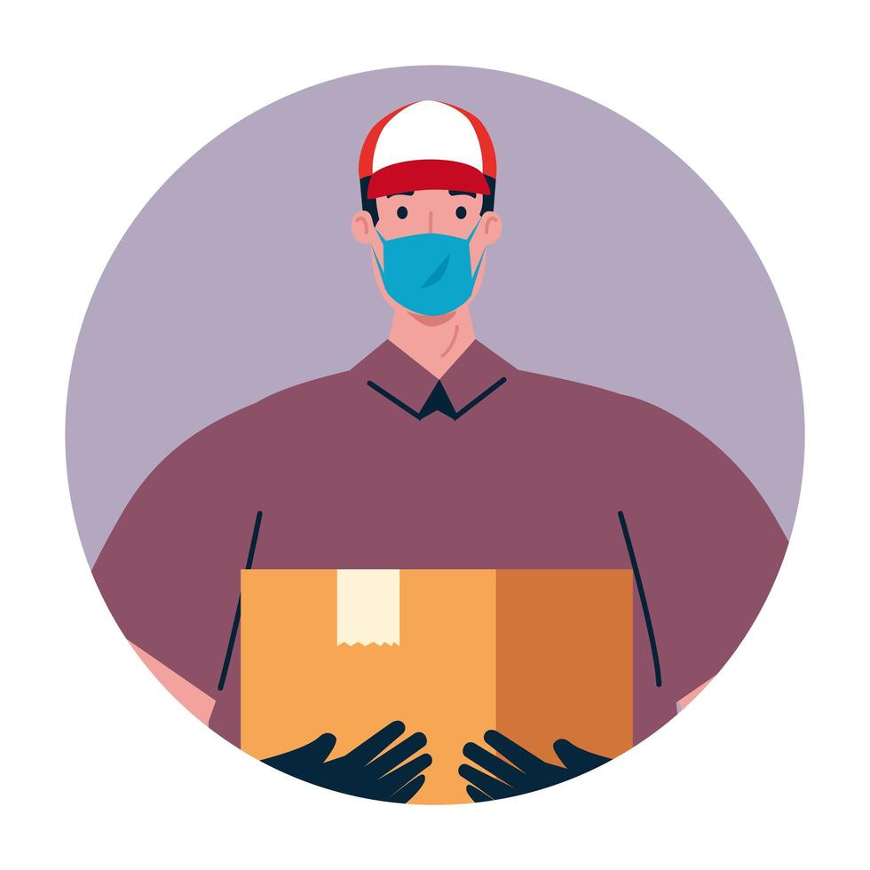 delivery man with mask and box vector design