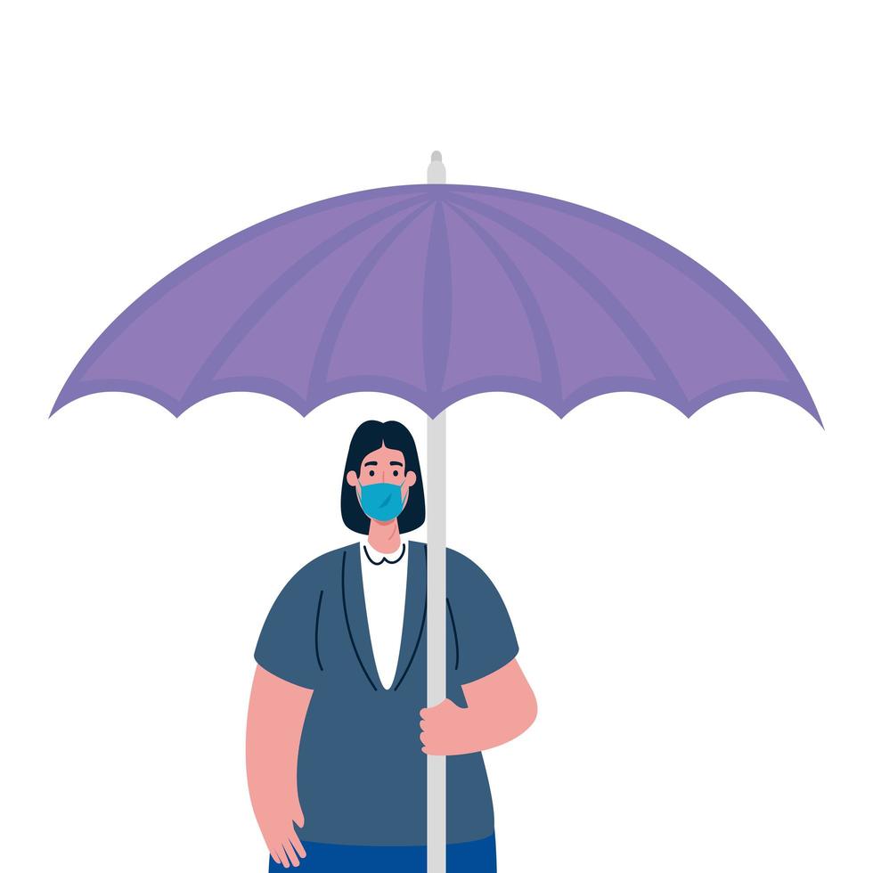 Woman with medical mask and umbrella vector design