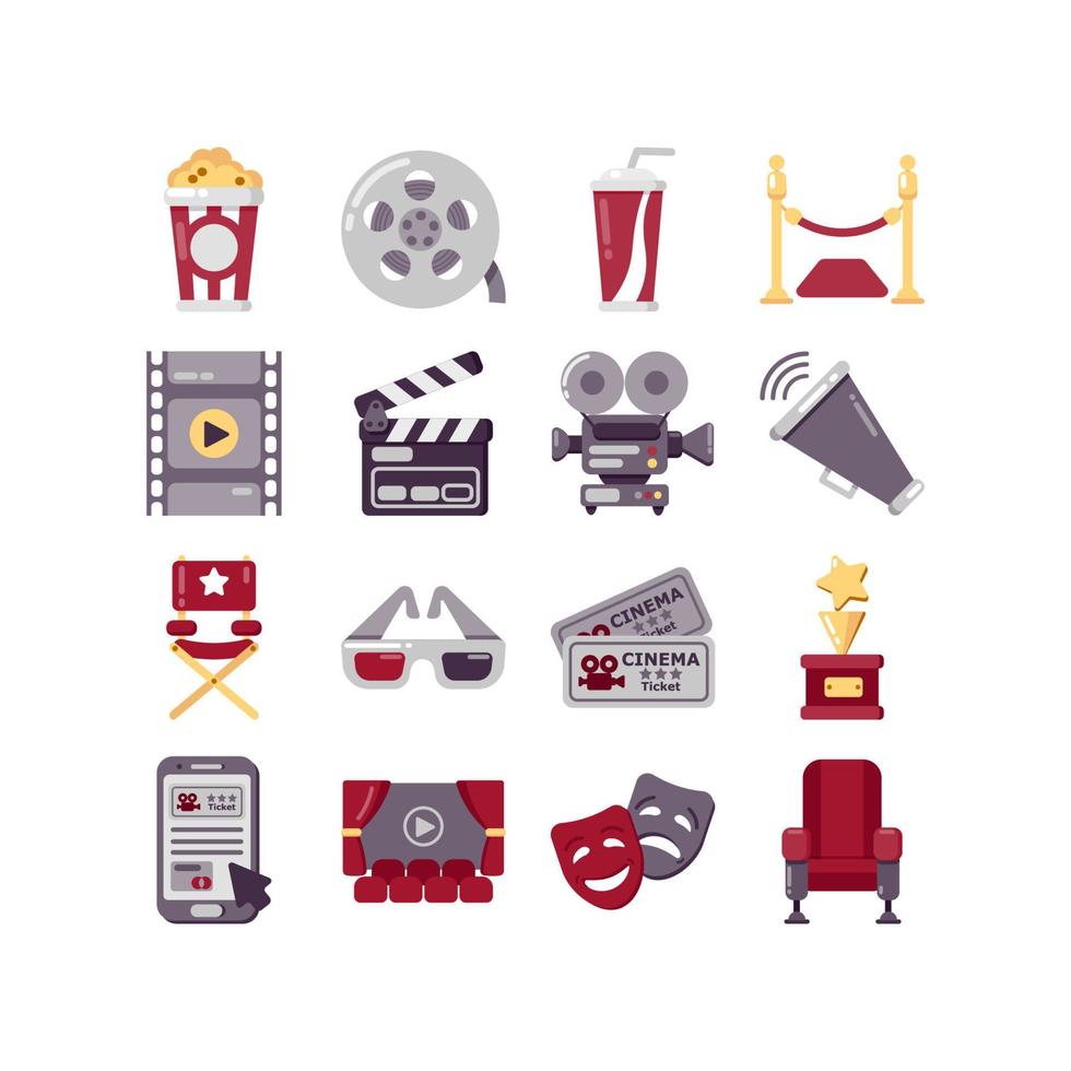 Cinema icons set isolated on white. Vector illustration